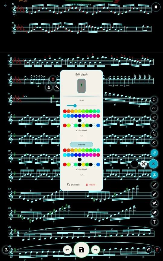 Turquoise notation on a dark background with the colour picker