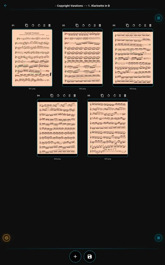 Page overview for organising a piece