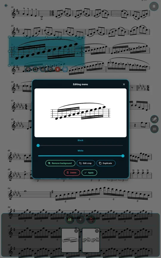 Selecting and editing a score snippet