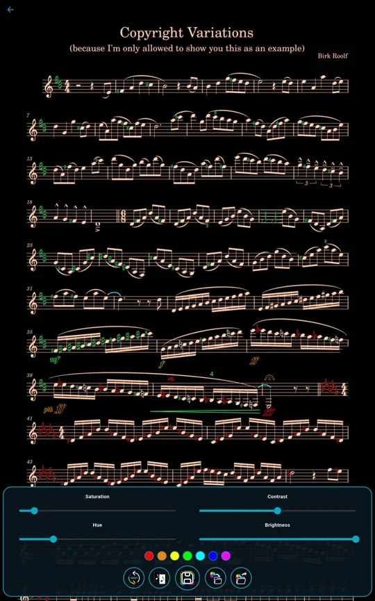 Adjusting score colours, contrast and brightness