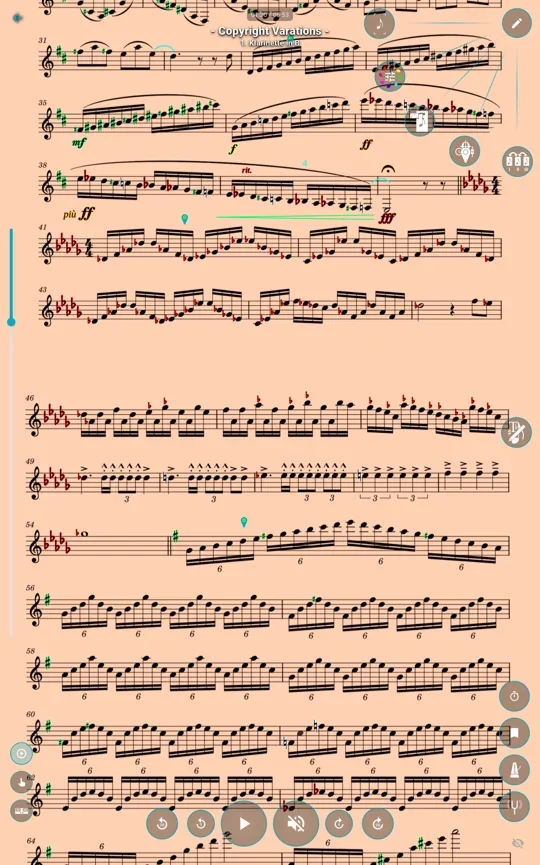 A tinted score with markings and playback controls