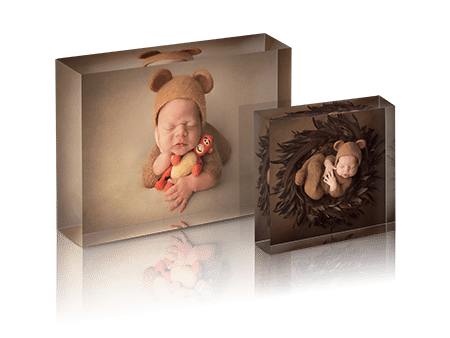Two freestanding acrylic photo blocks in different sizes
