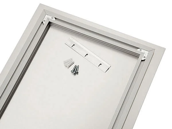 Rear view of a three-quarter-inch inset frame with French cleat and installation hardware