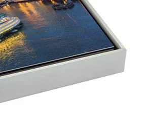Light pewter modern float frame on a metal print
