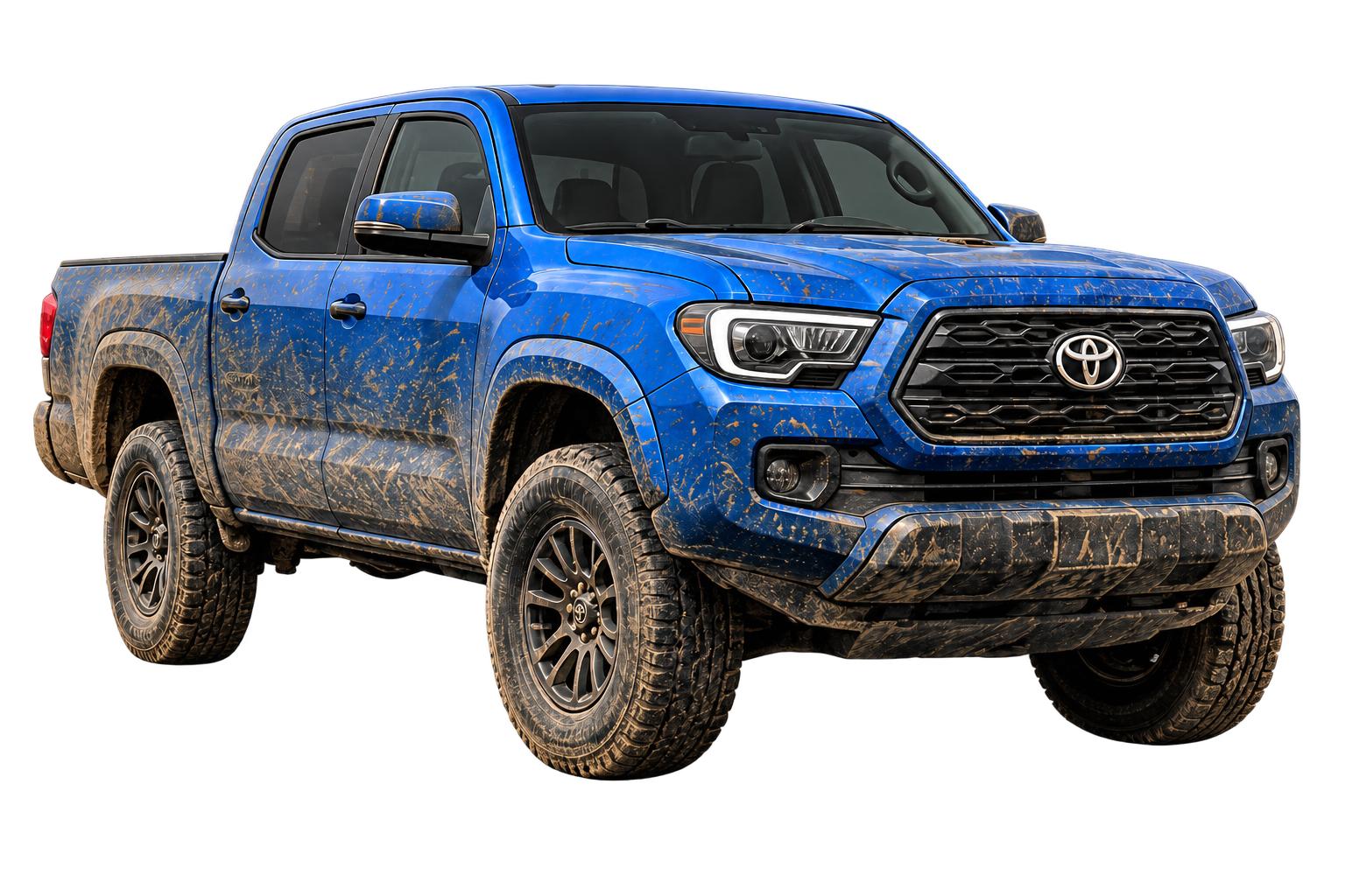 Muddy blue truck representing the Signature detailing package