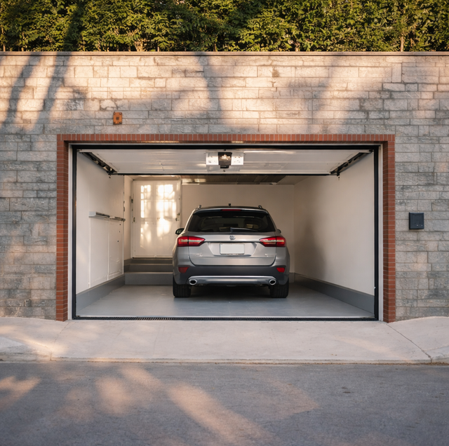 older adult pressing garage wall control with keypad
