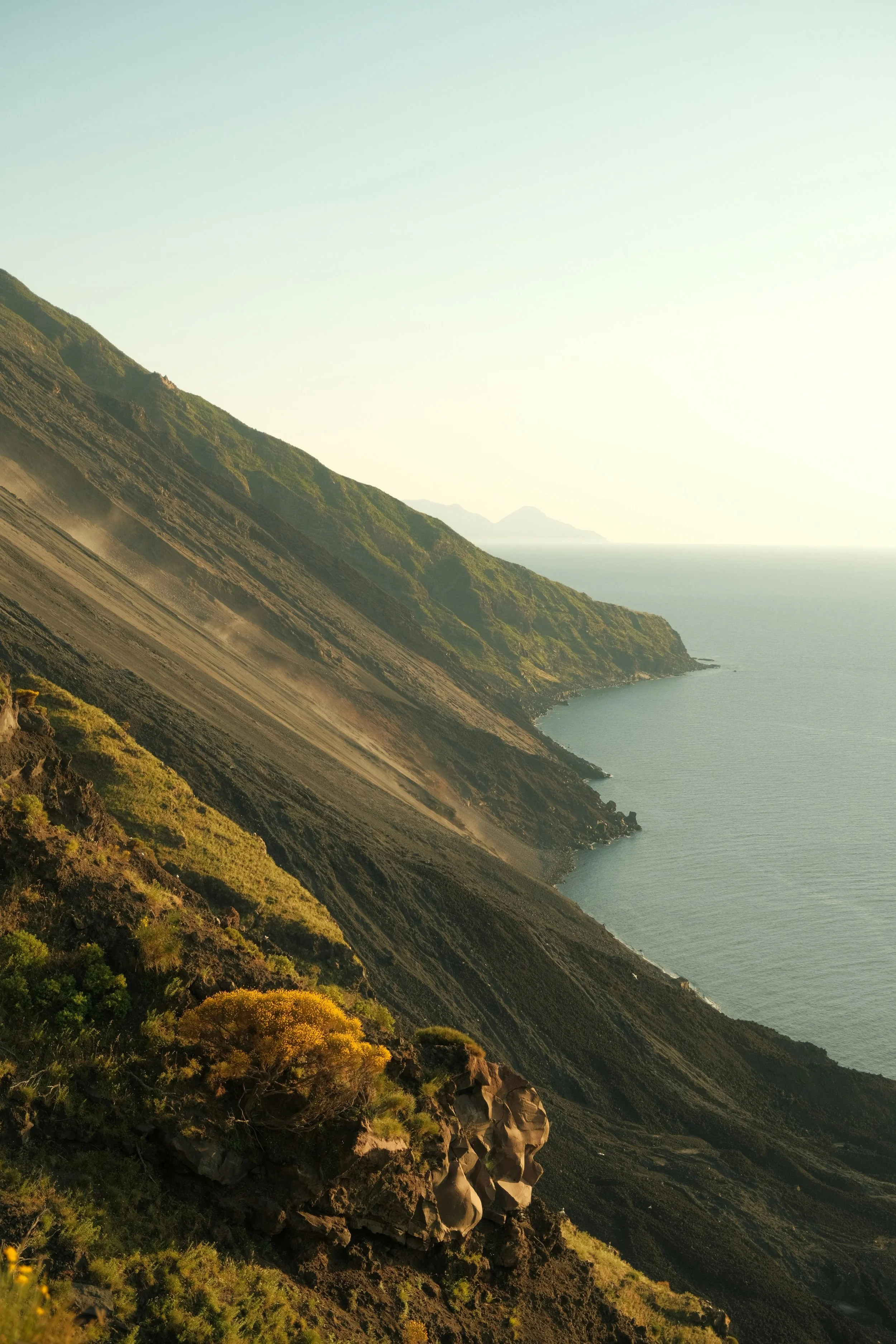 The volcanic slopes of Stromboli above the sea, Aeolian Islands