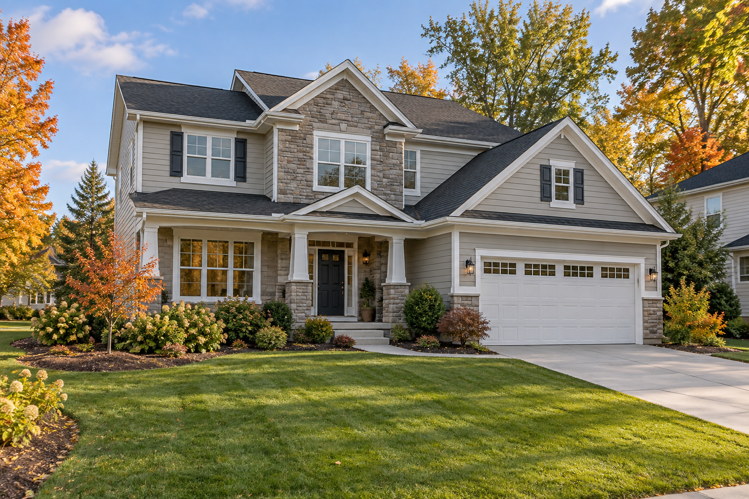 Illustrative two-story home with attached garage
