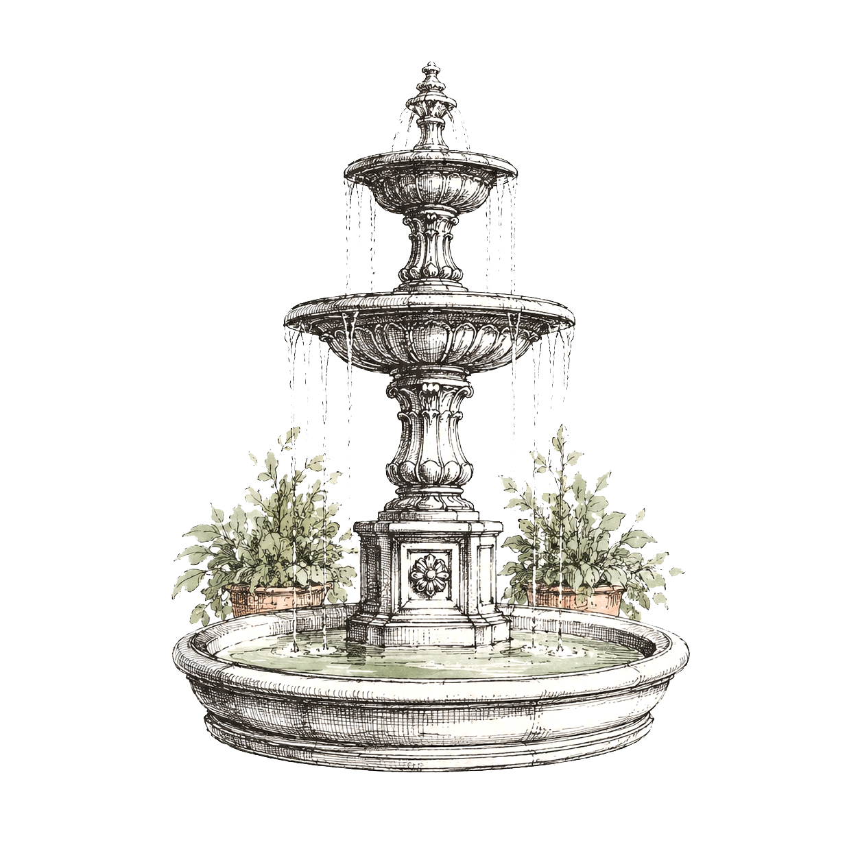 Illustration of a heritage tiered fountain
