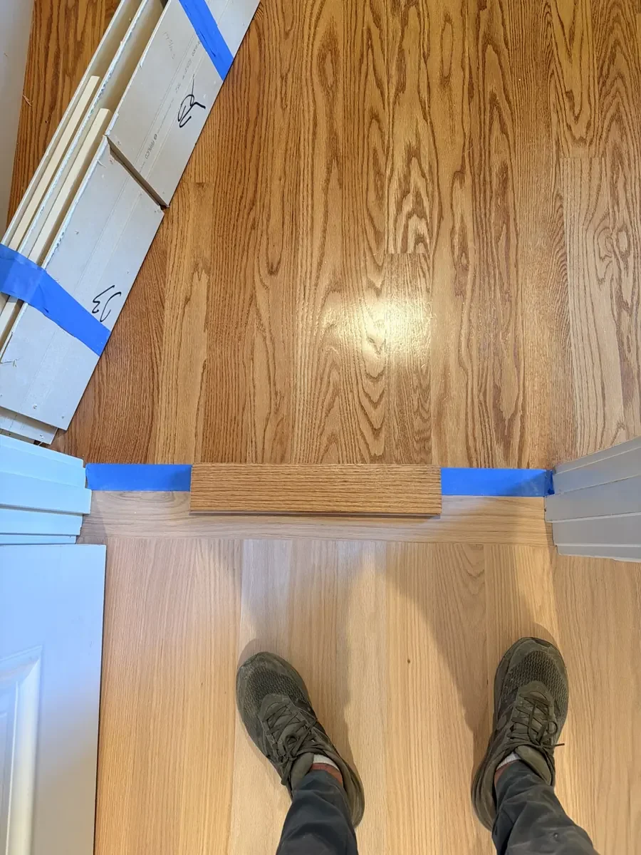 Close-up of wood color coordination at a Wellesley doorway