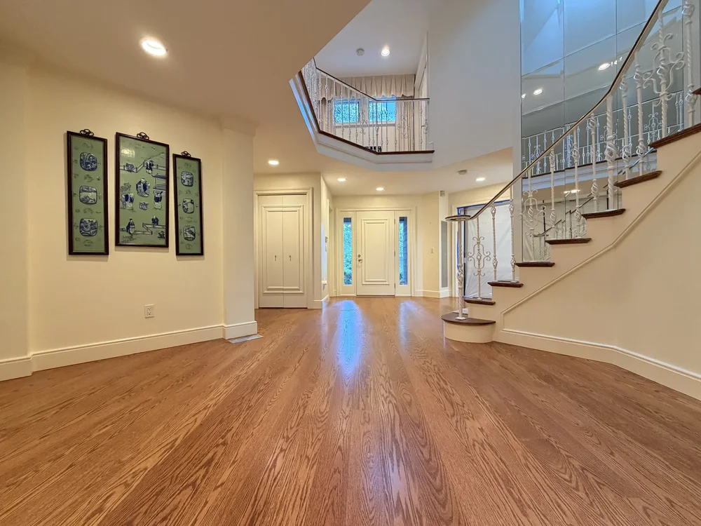 Wayland foyer before white oak refinishing