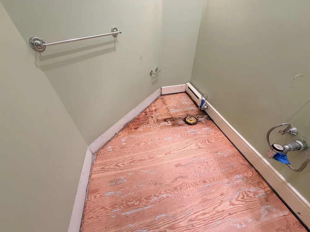 Wayland bathroom before the flooring work