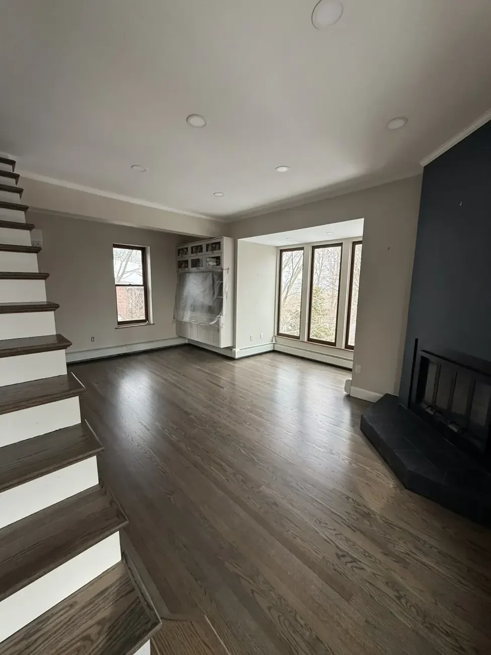 Refreshed hardwood flooring with an even protective finish