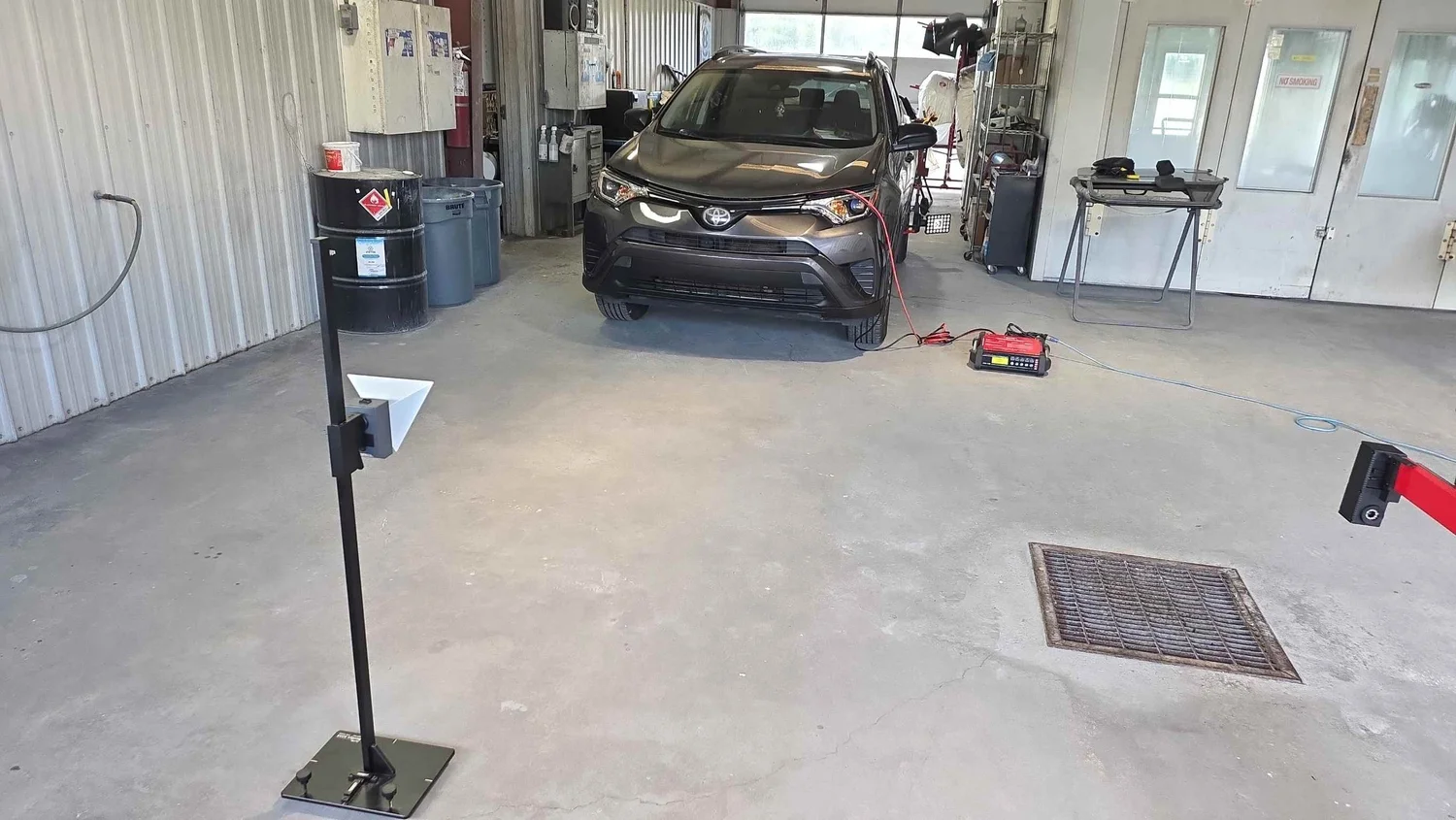 2017 Toyota RAV4 positioned with the front radar calibration target