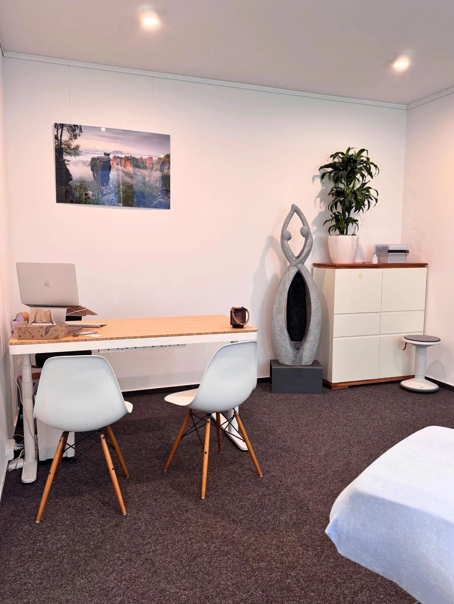 Beratungs- und Anamnesebereich der Osteopathie-Praxis von Johannes Thies in Darmstadt.