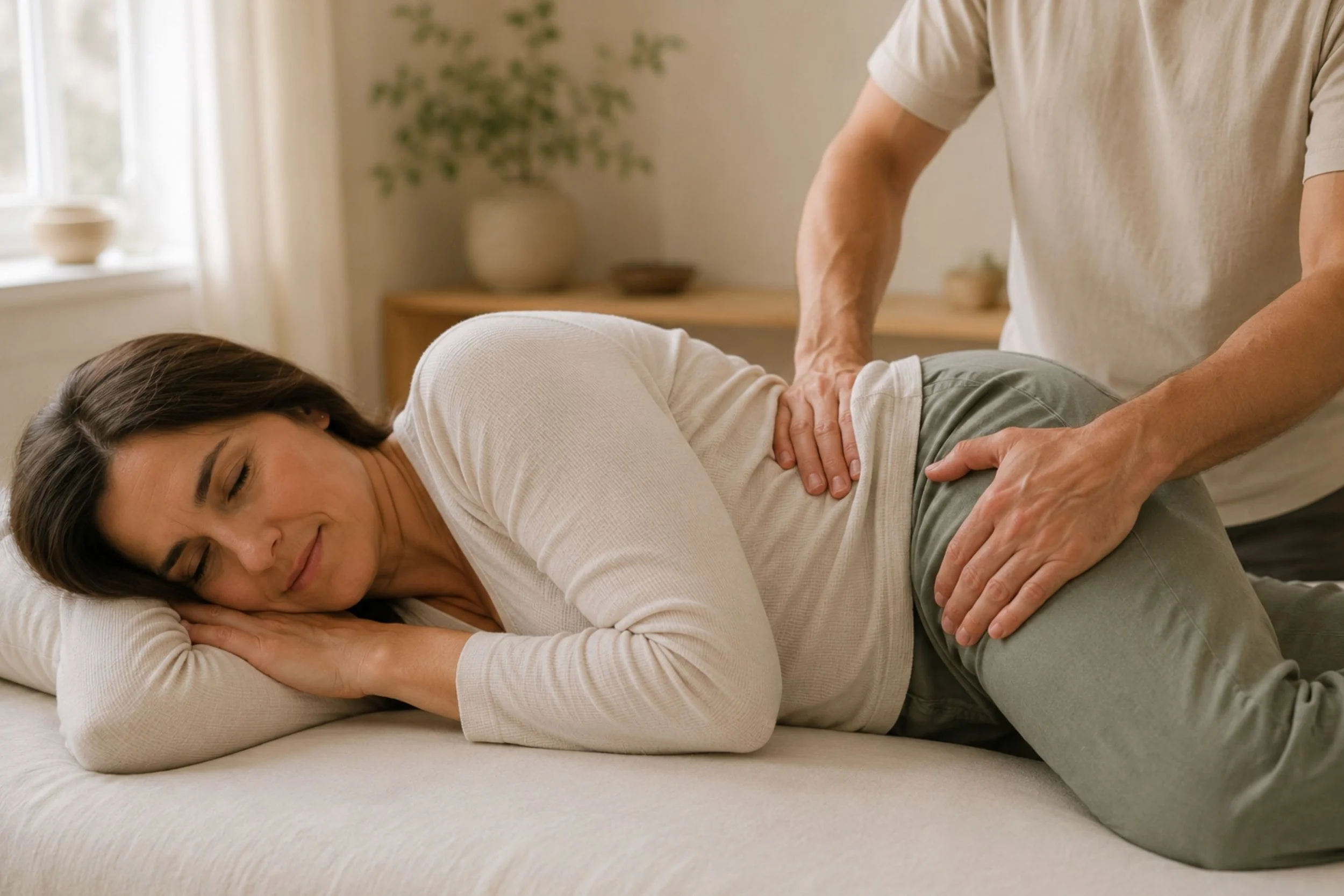 Sanfte osteopathische Behandlung im Bereich Frauengesundheit in einer ruhigen Praxis in Darmstadt.