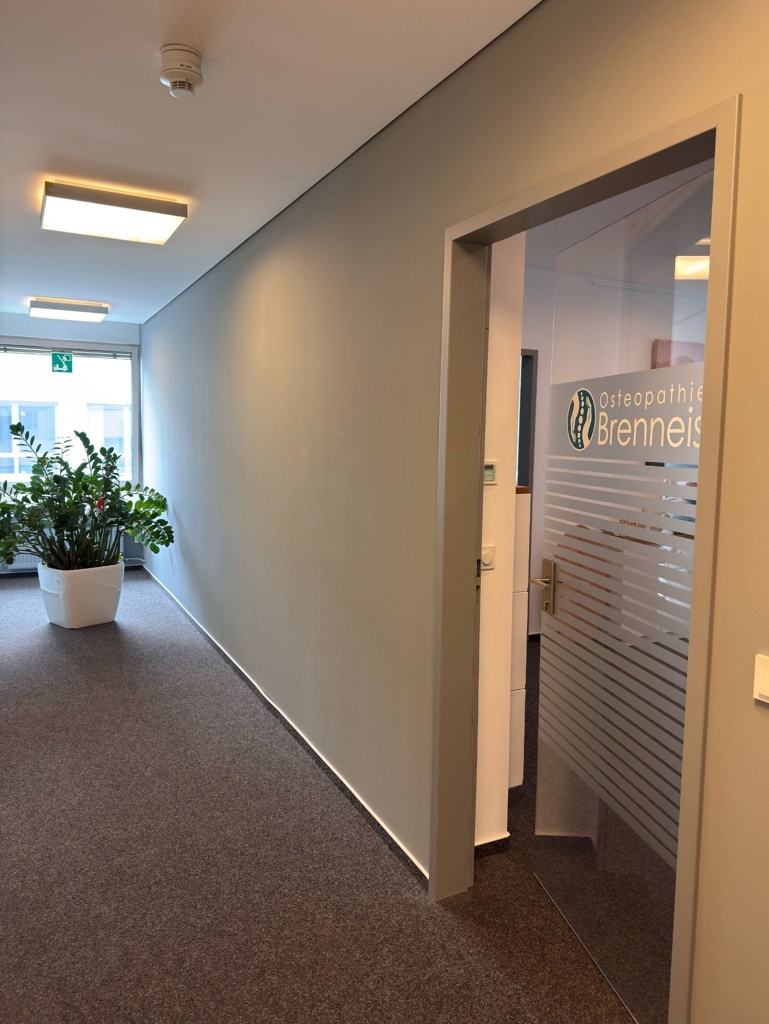 Flur und Eingangsbereich der Osteopathie-Praxis in der Hilpertstraße in Darmstadt.