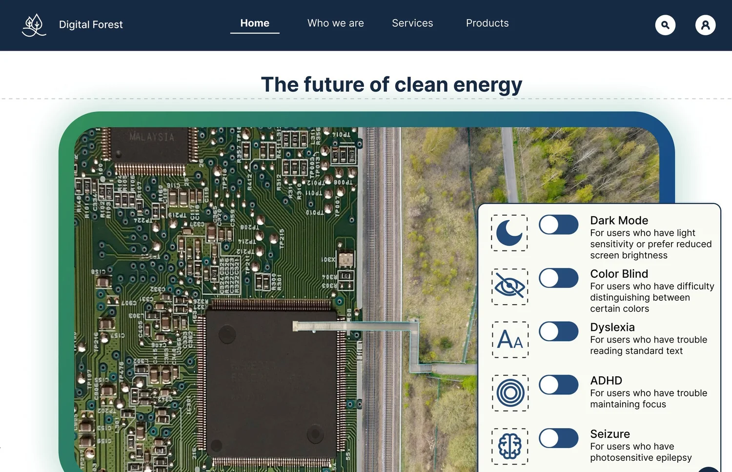 Digital Forest homepage in Default mode