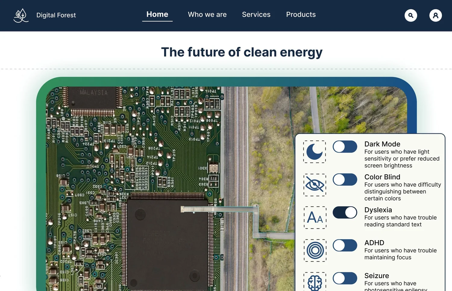 Digital Forest homepage in Dyslexia mode