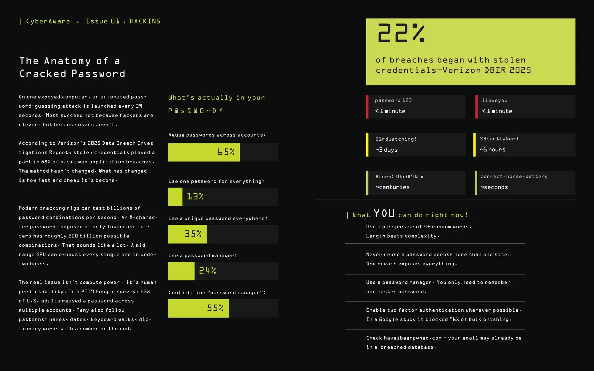 Issue 01 spread: The Anatomy of a Cracked Password