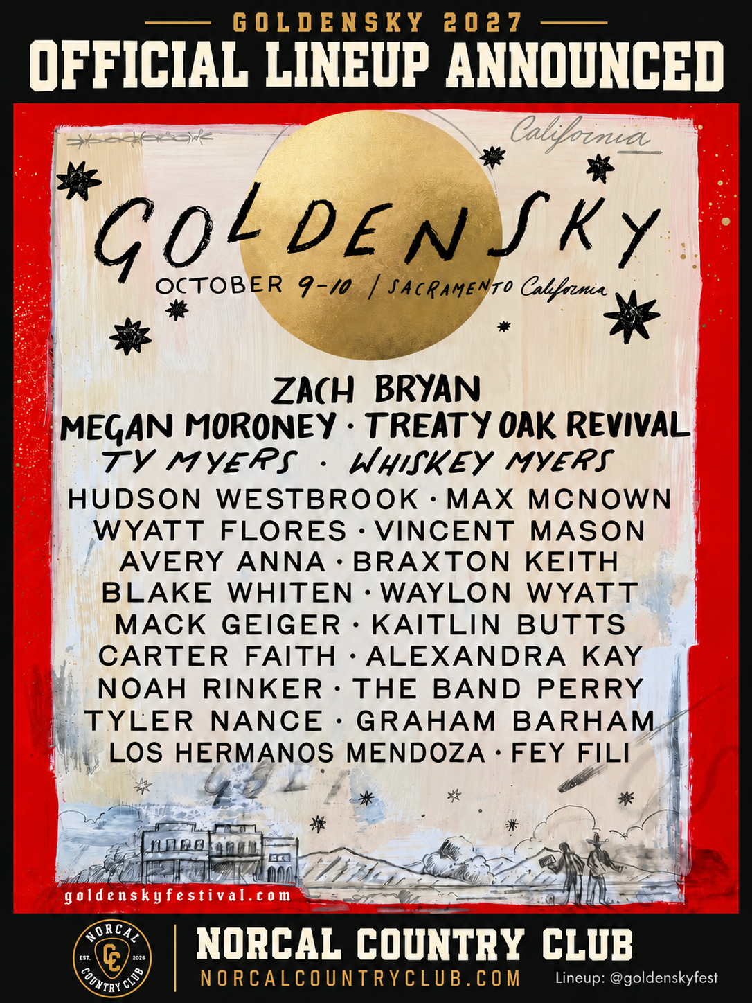 GoldenSky 2027 official lineup, October 9 and 10 at Discovery Park