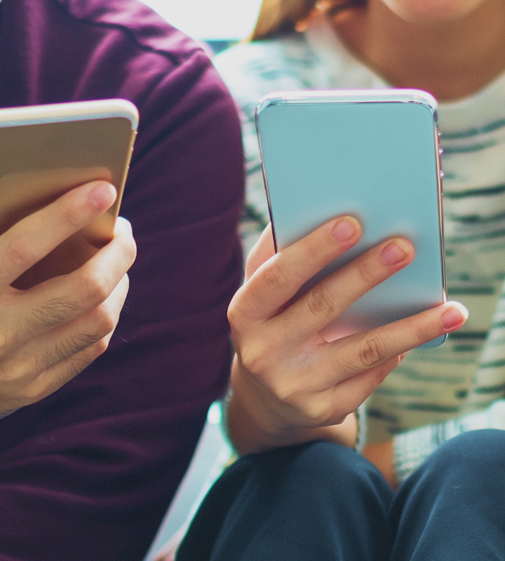 Young people using smartphones