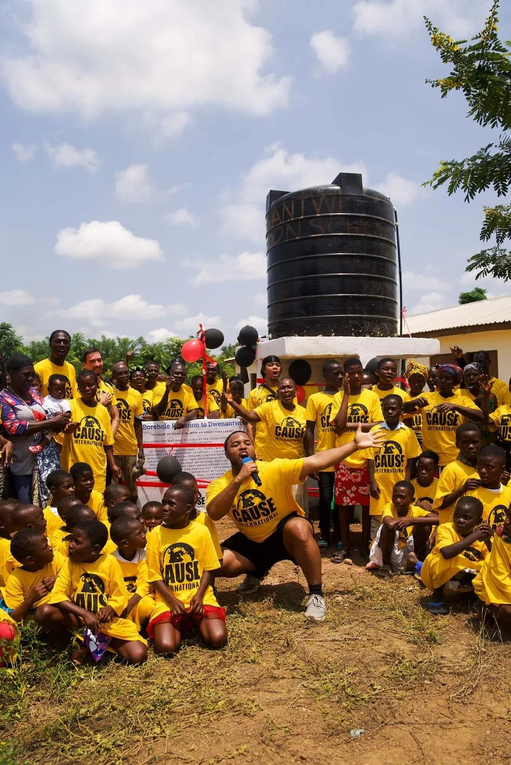 The Dwenantwi community celebrating their new solar-powered borehole in Ghana