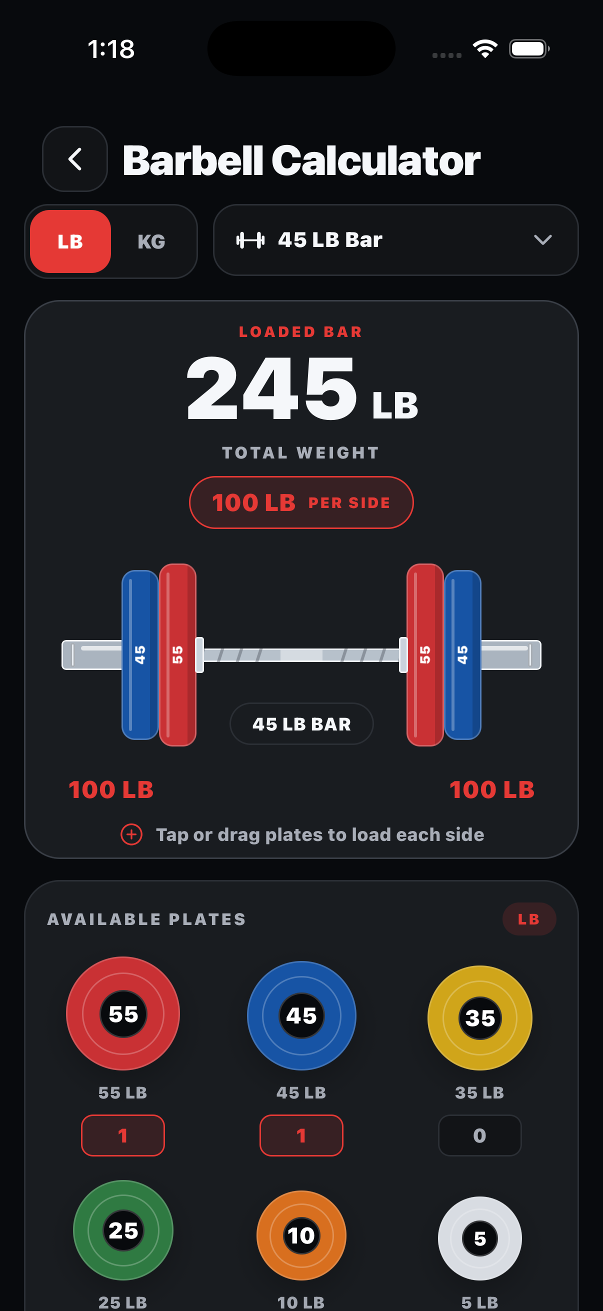 Gym Amigo calculator screen