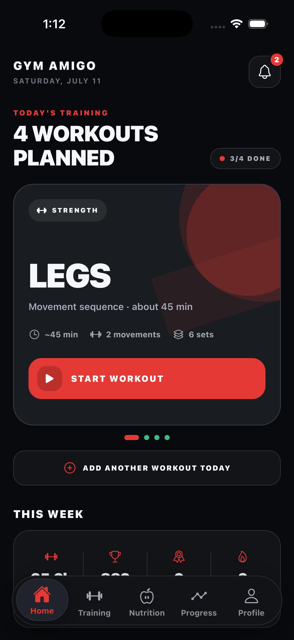 Gym Amigo home screen