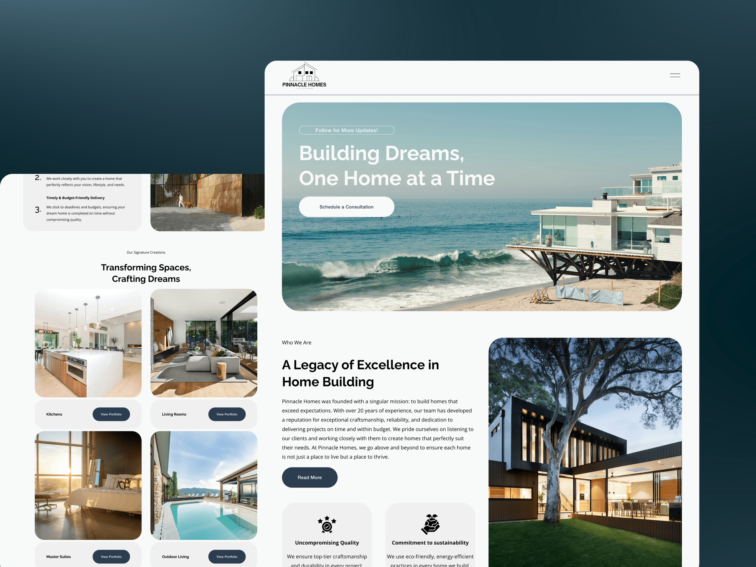 Pinnacle Homes website built in Squarespace