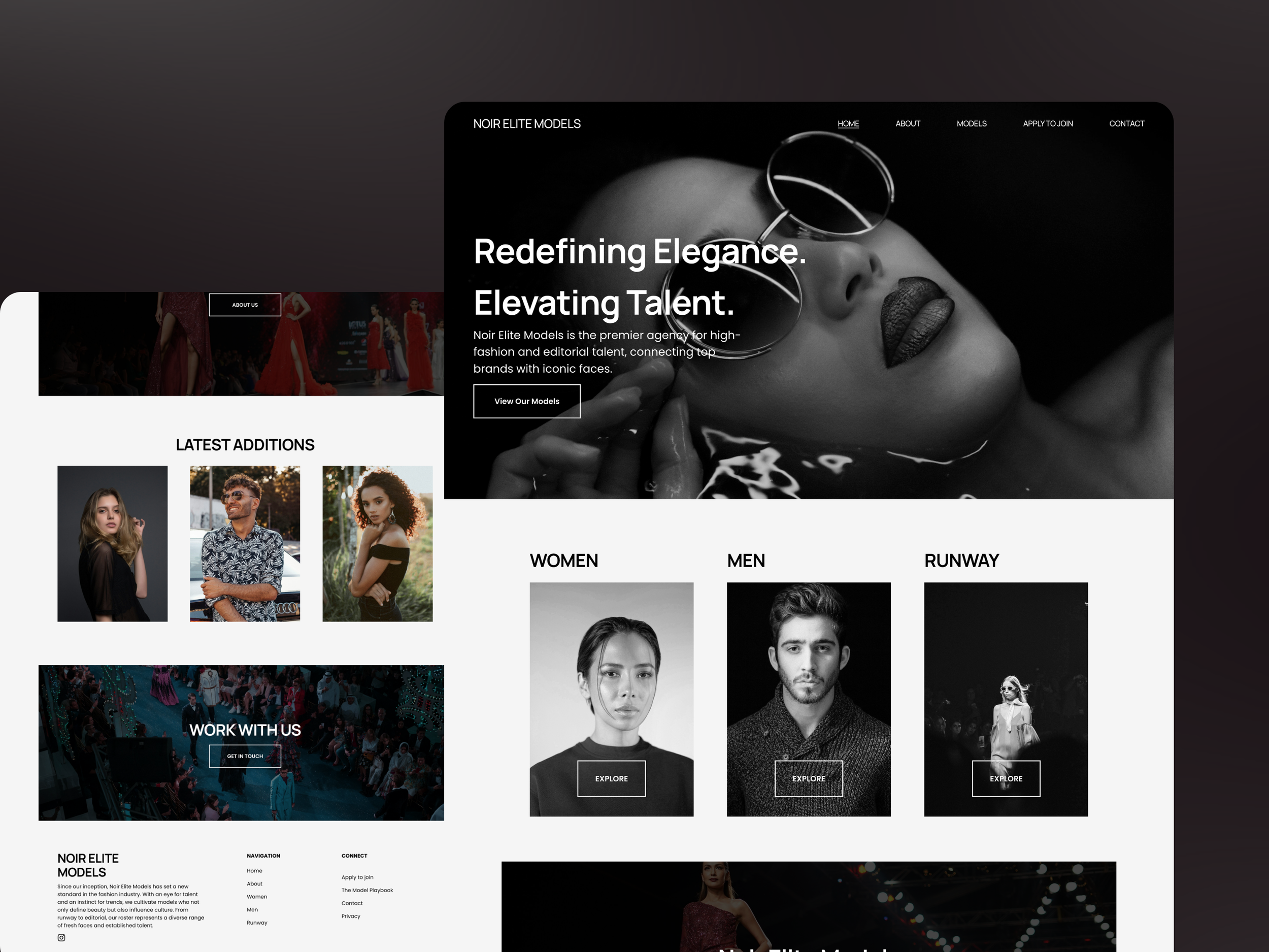 Noir Elite Models website built in Squarespace