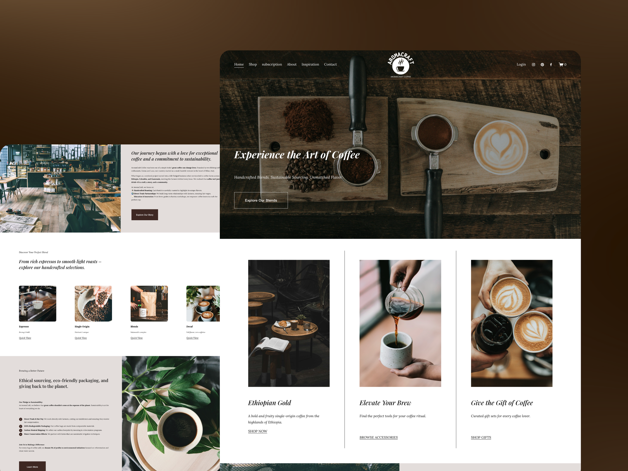 AromaCraft Coffee website built in Squarespace