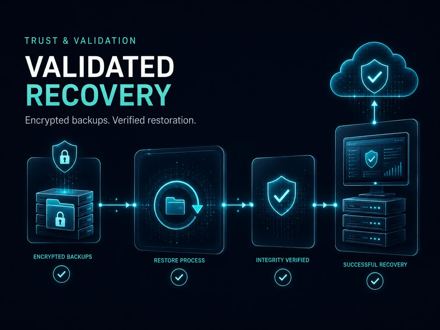 Encrypted backup, integrity verification and validated recovery process