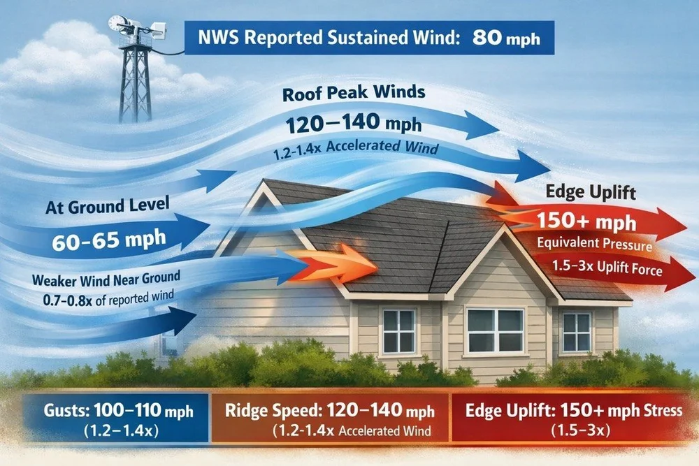 Illustration of wind accelerating over a house