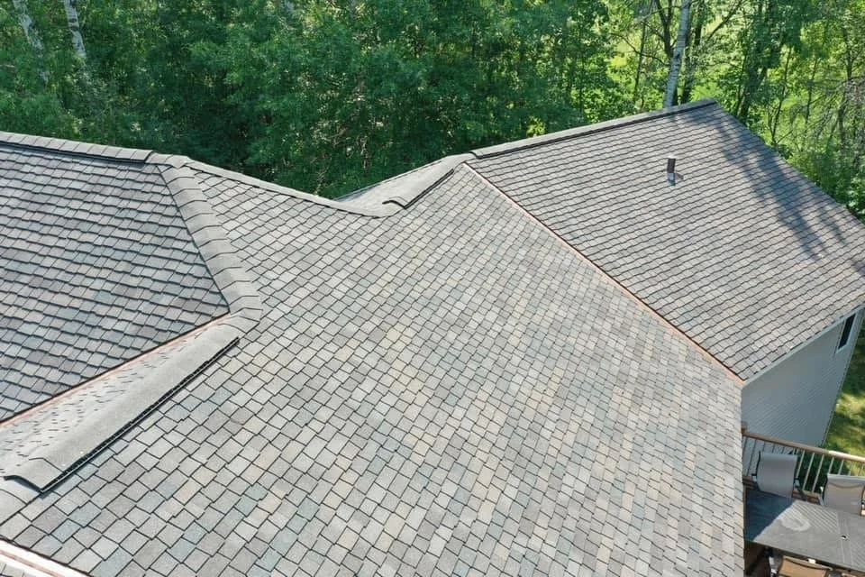 Aerial view of designer shingle roof