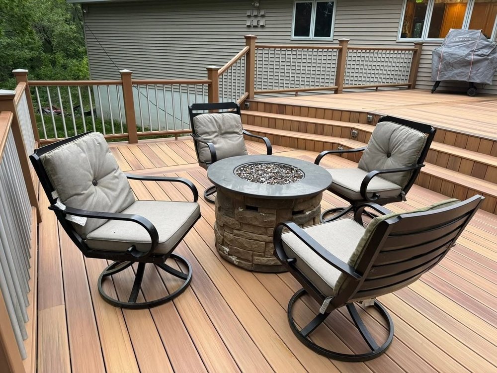 Multi-level composite deck with fire pit
