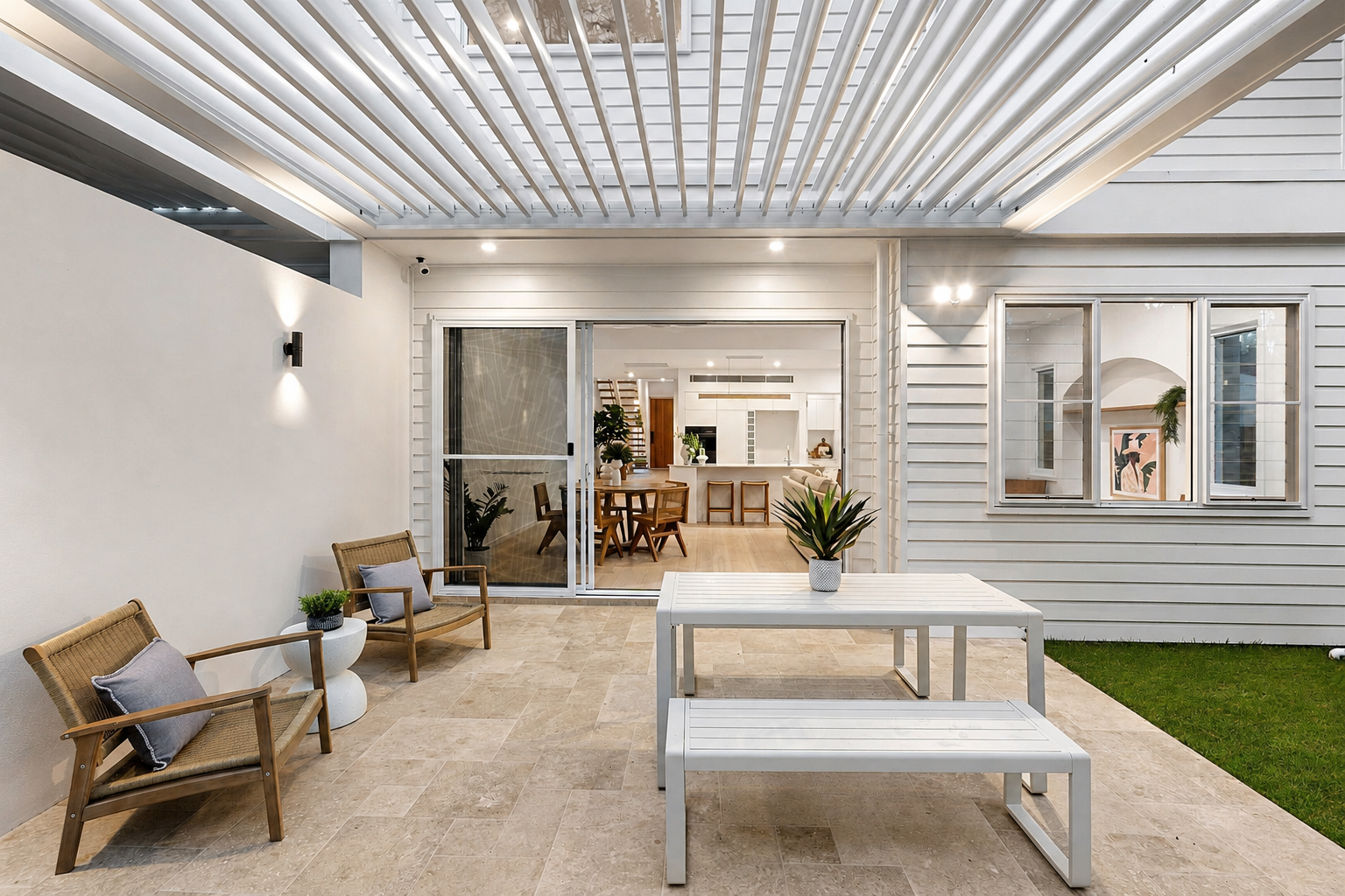 Motorised opening roof over an outdoor entertaining area