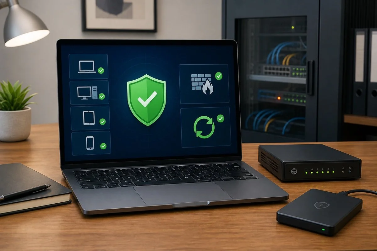 Business computer security, firewall and backup equipment