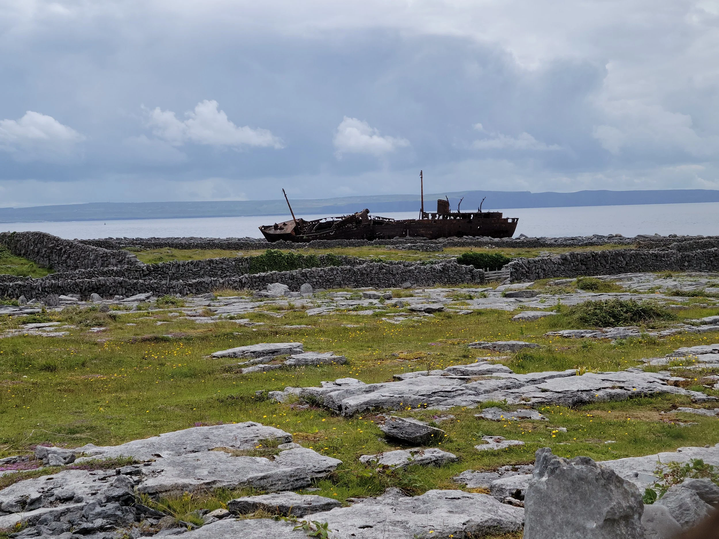 A shipwreck on the rocky coast of the Aran Islands