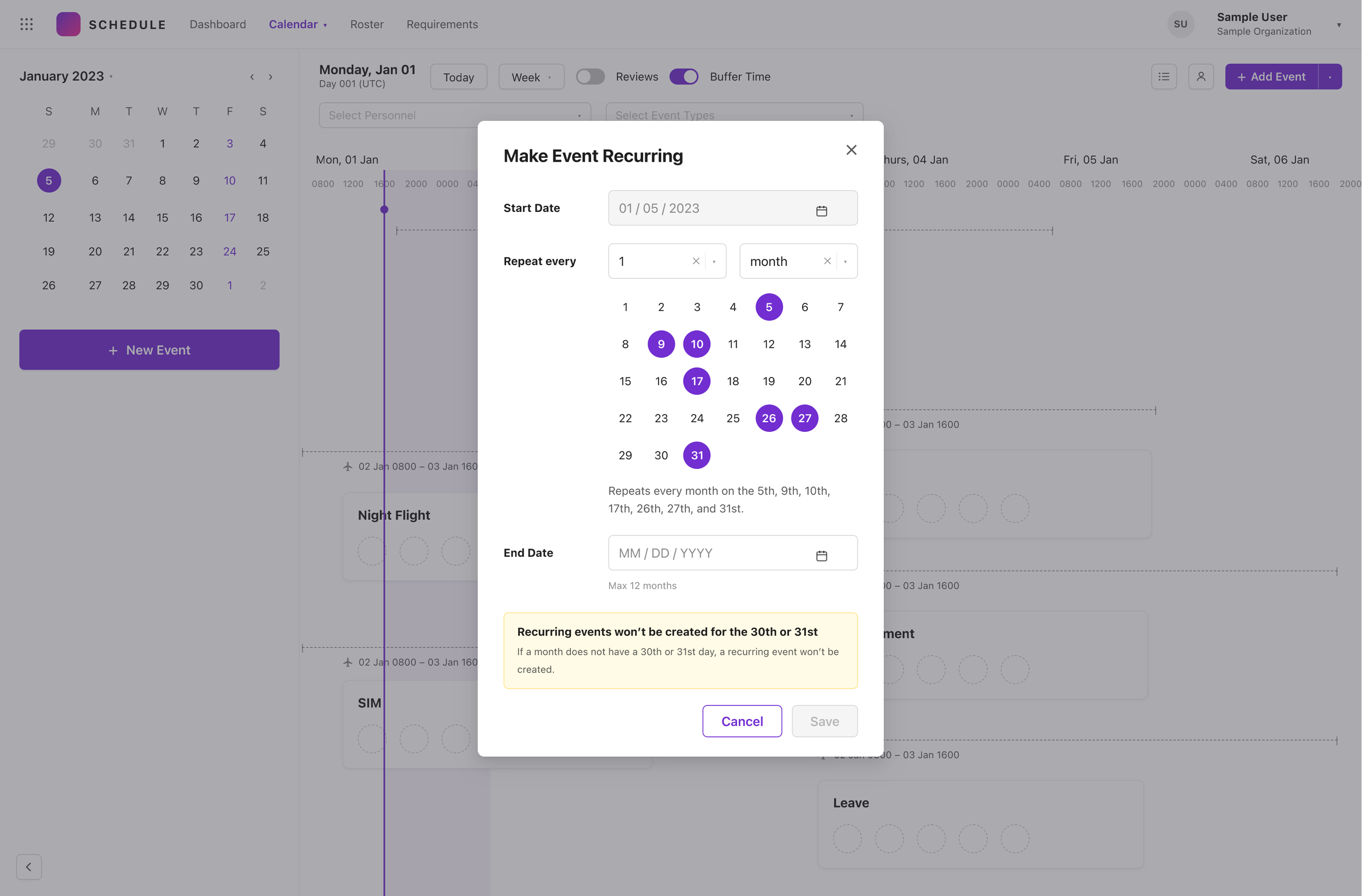 recurring events preview
