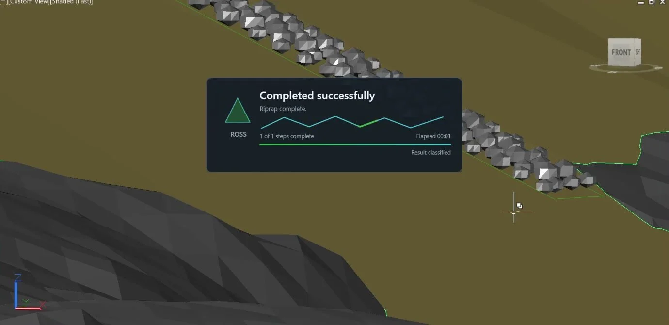 Ross riprap rock coverage generated on the selected sloping support plane