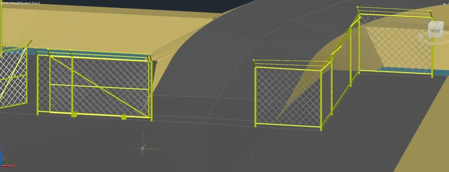 Ross rolling gate and rebuilt chain-link fence in a Ross test model