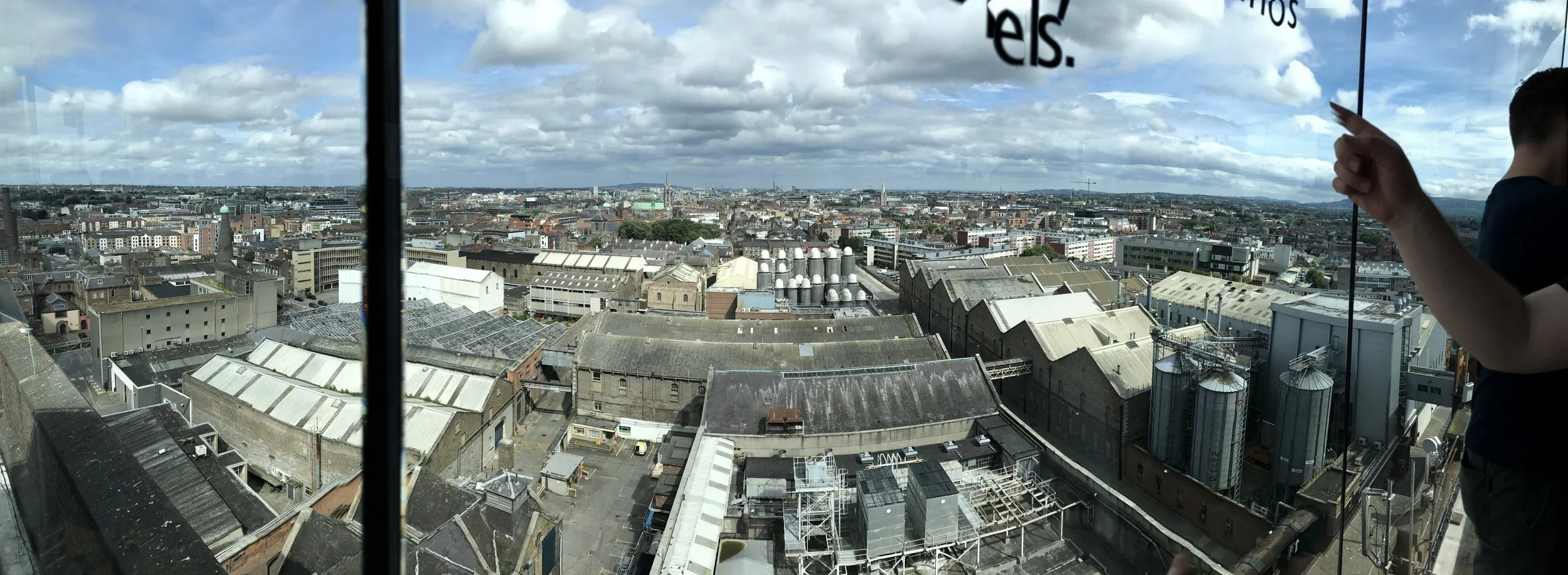 Panoramic city view from the Guinness Storehouse Gravity Bar.