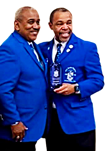 Brother Edmund A. Milford, CPA with Brother Allie L. Braswell, Jr., both in Phi Beta Sigma blue blazers