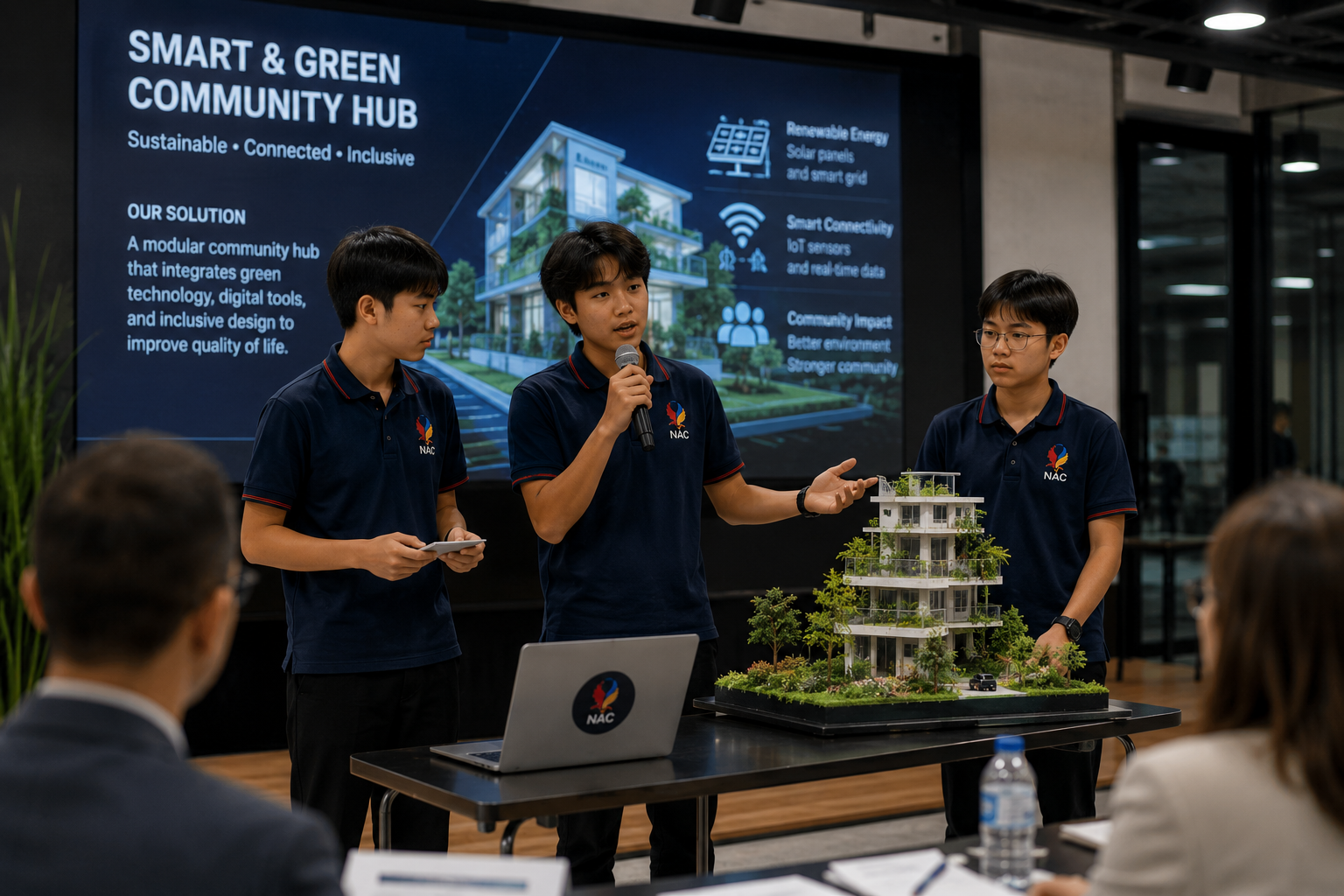NAC Grade 8 student presenting a Challenge Lab Studio project
