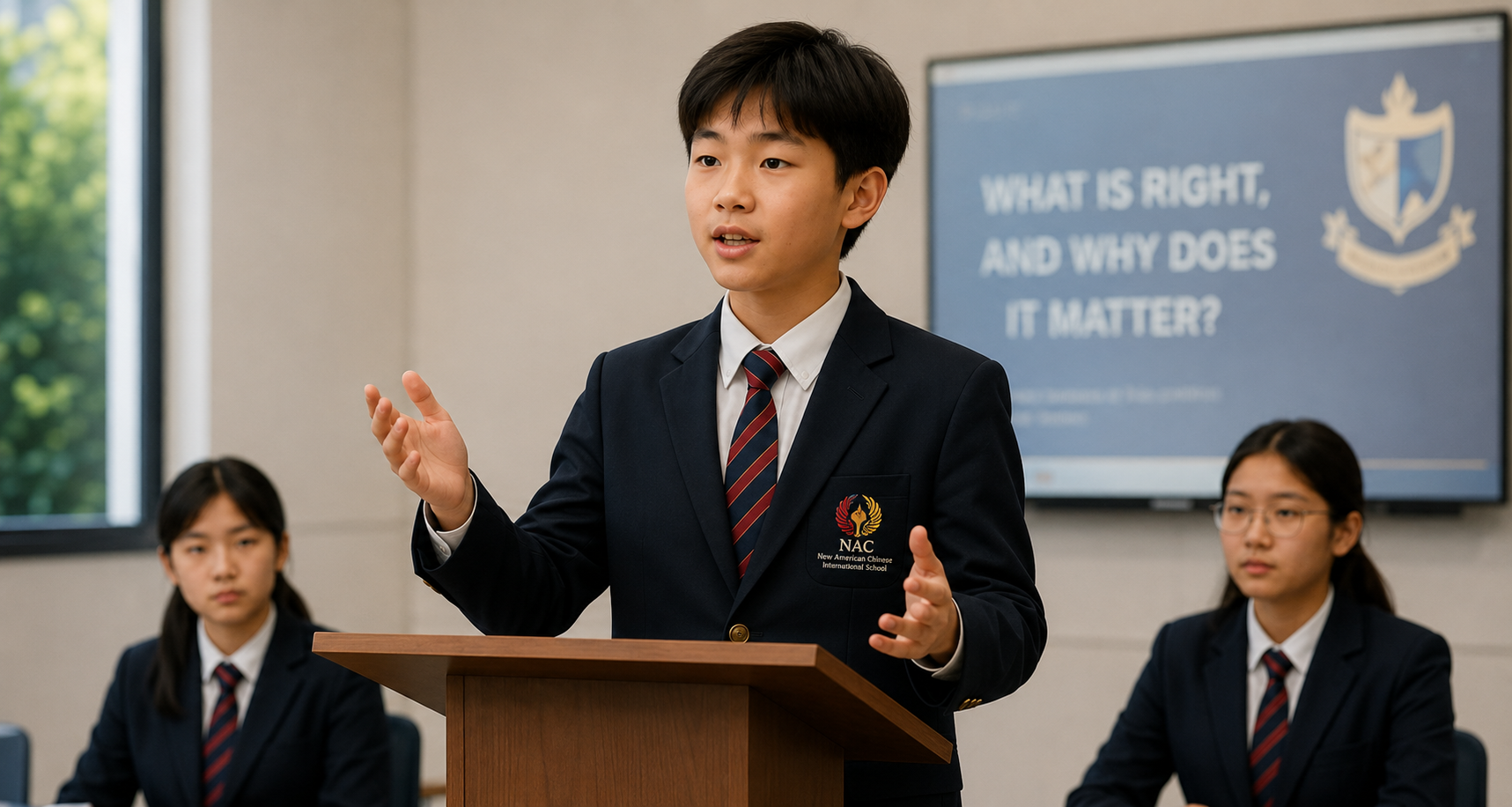 NAC student presenting on ethical leadership to classmates