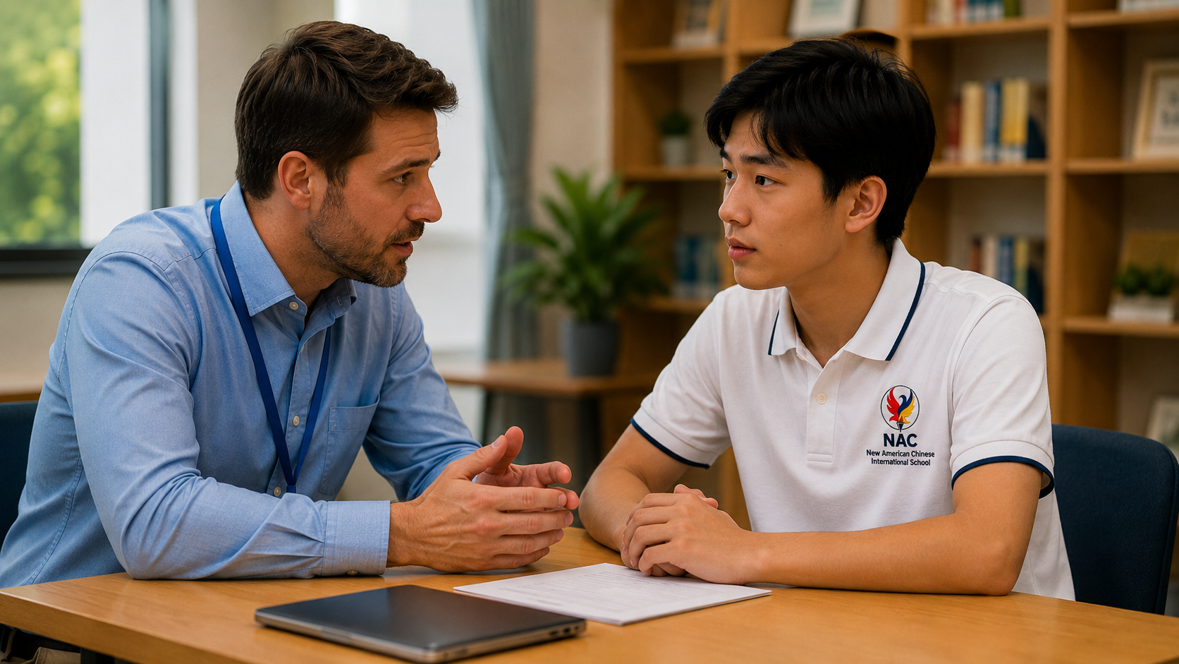A NAC teacher having a guided reflection conversation with a student