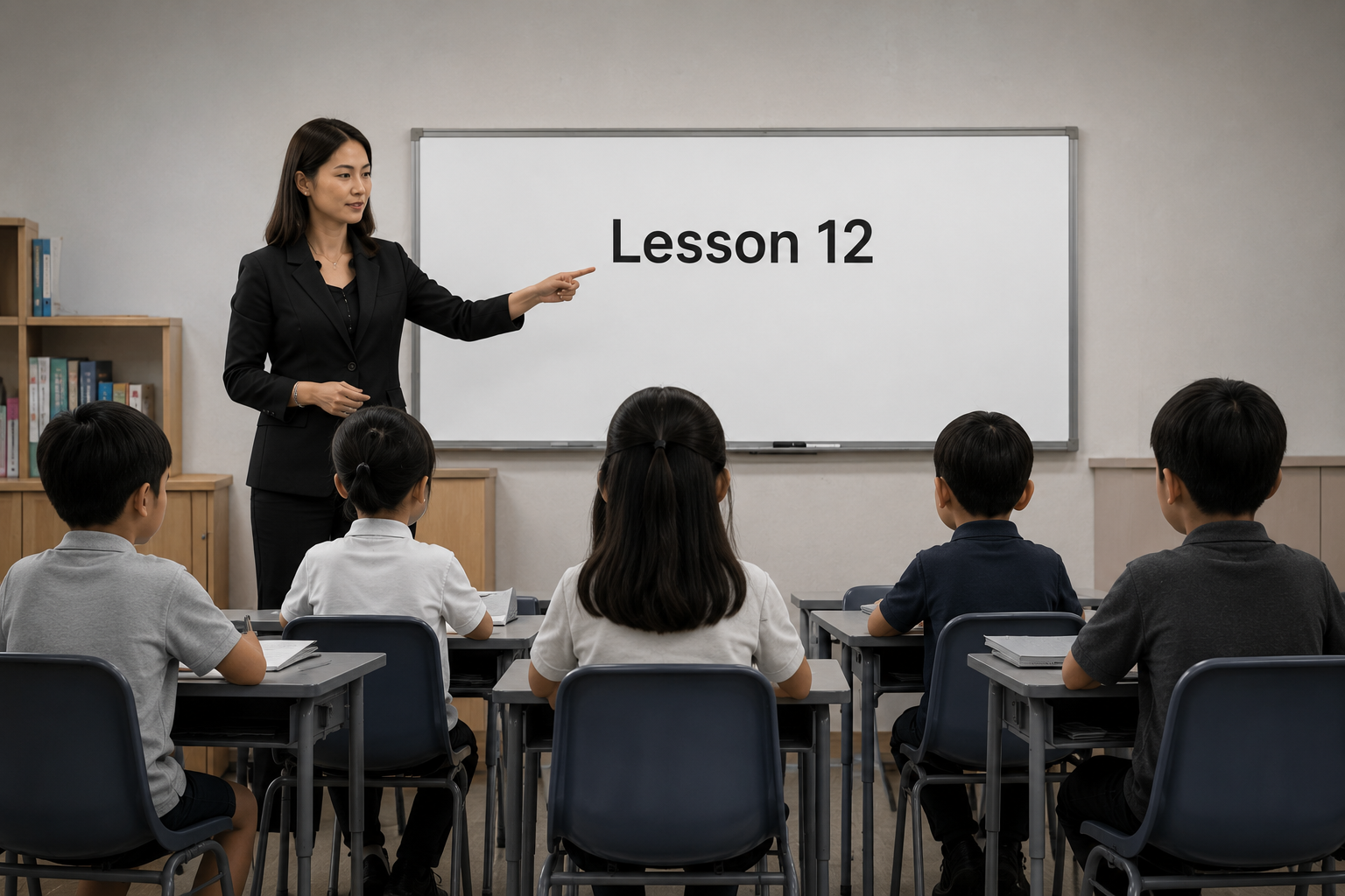 A traditional classroom with a teacher lecturing to rows of students