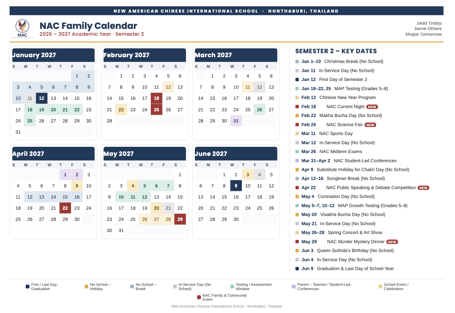 NAC Semester 2 academic calendar