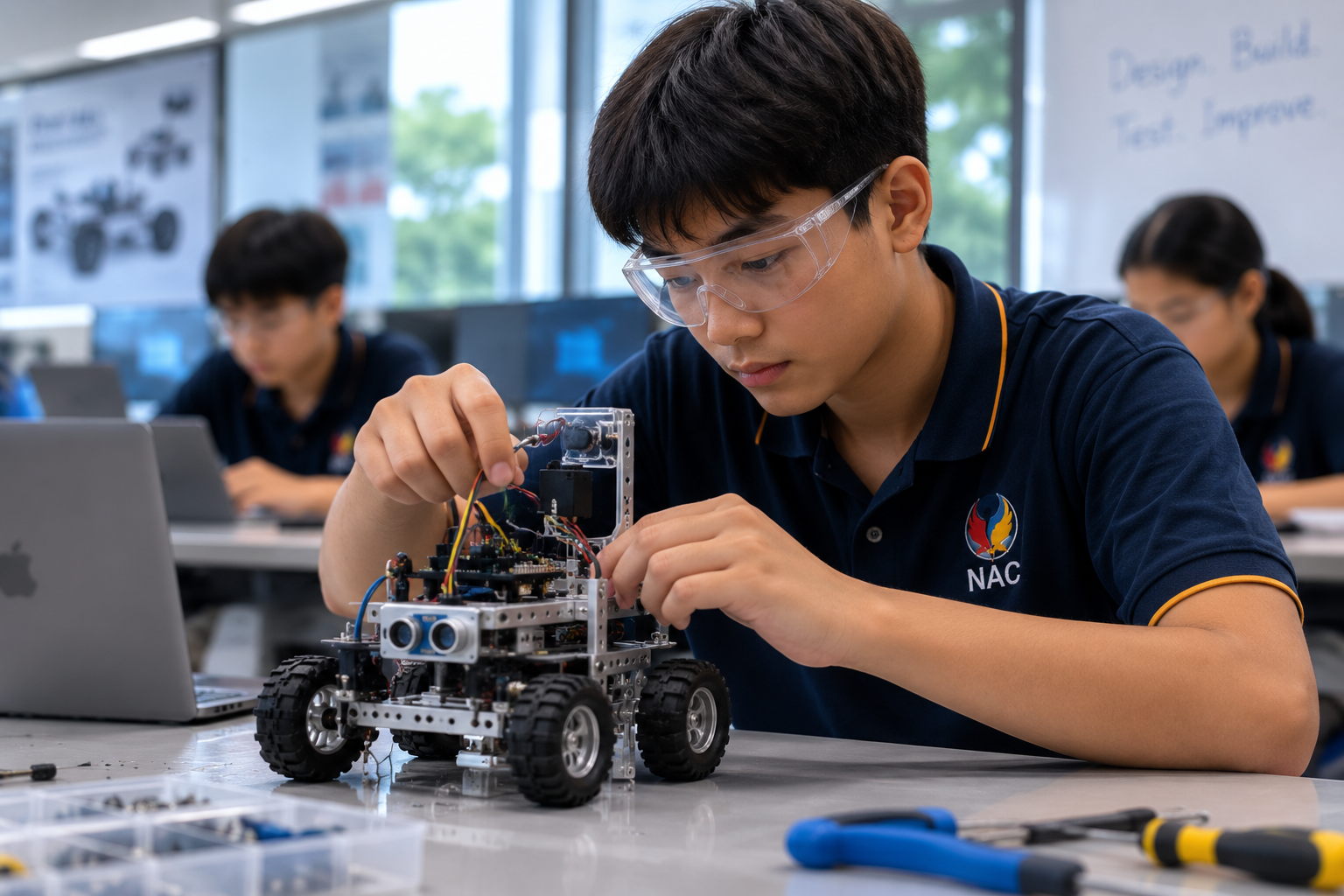 NAC student building a robot
